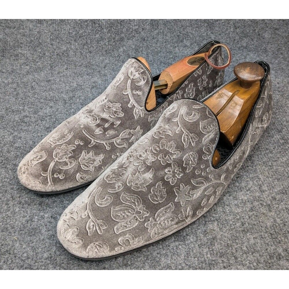 Giorgio Brutini Men’s 13 Gray Velvet Smoking Slippers Floral Pattern Dress...